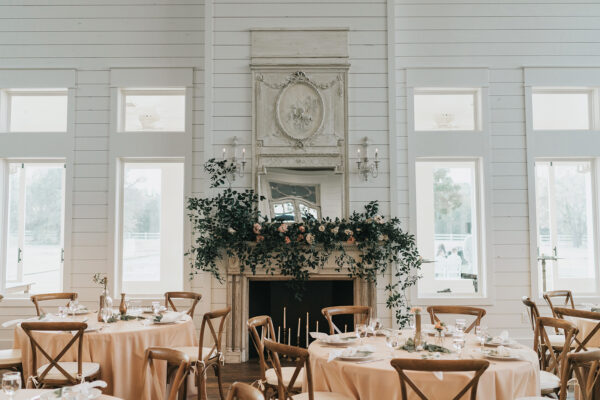 French Farmhouse mantle decked out for boho-chic wedding