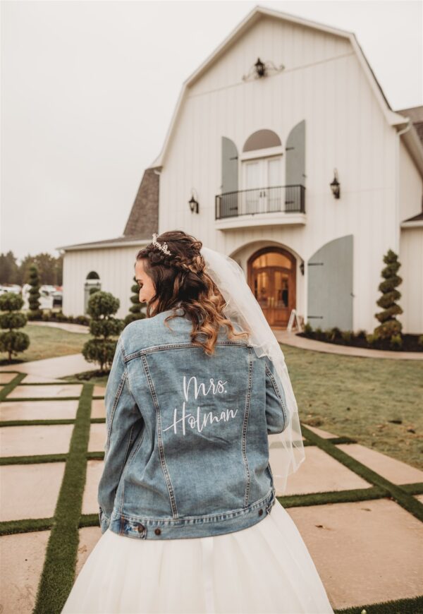 incredible custom denim jacket for bride