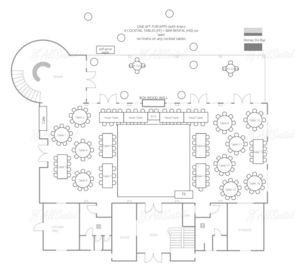 Floor plan for 159 guests at the French farmhouse venue in Collinsville, Texas!