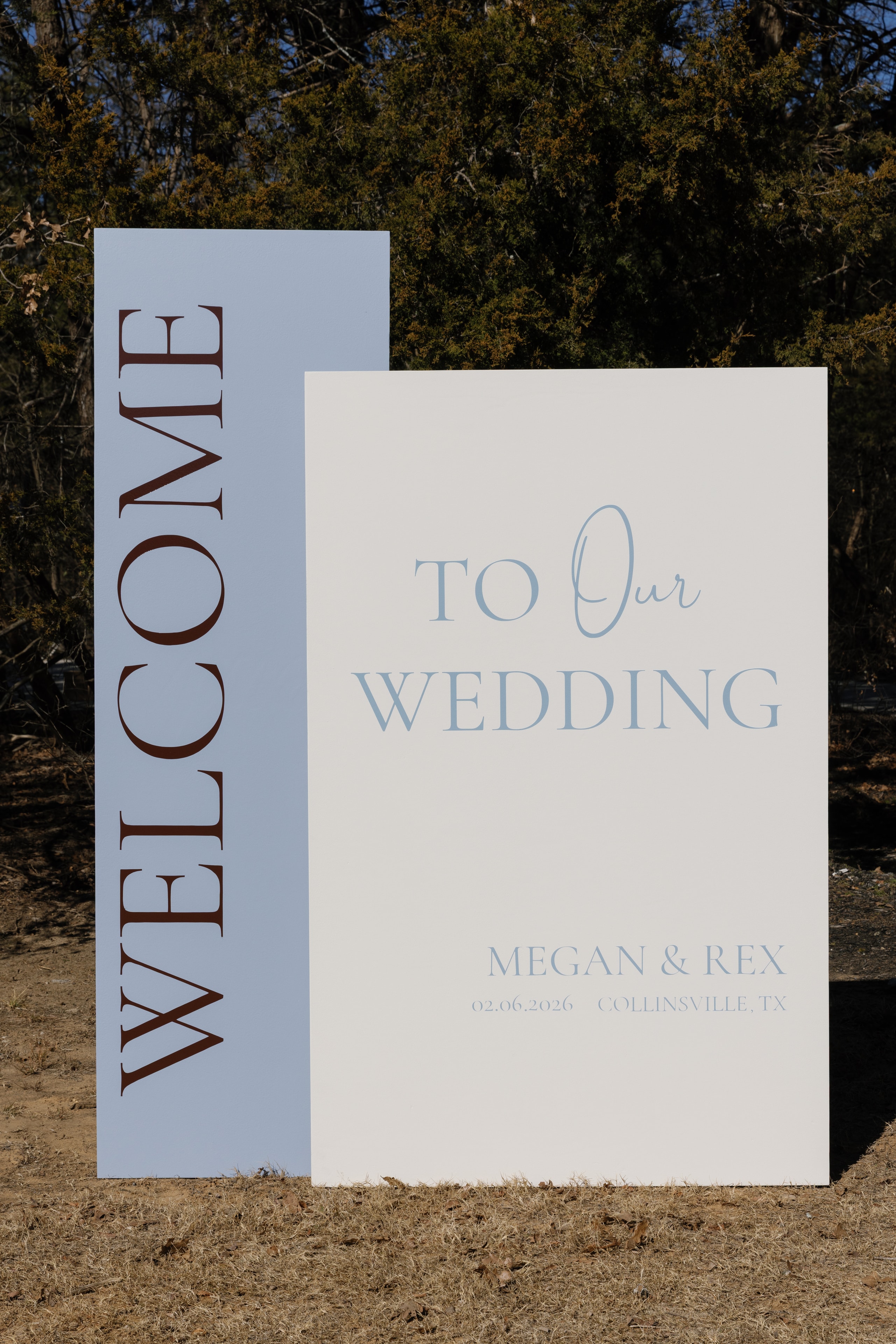 Megan and Rex welcome sign at The French Farmhouse Venue