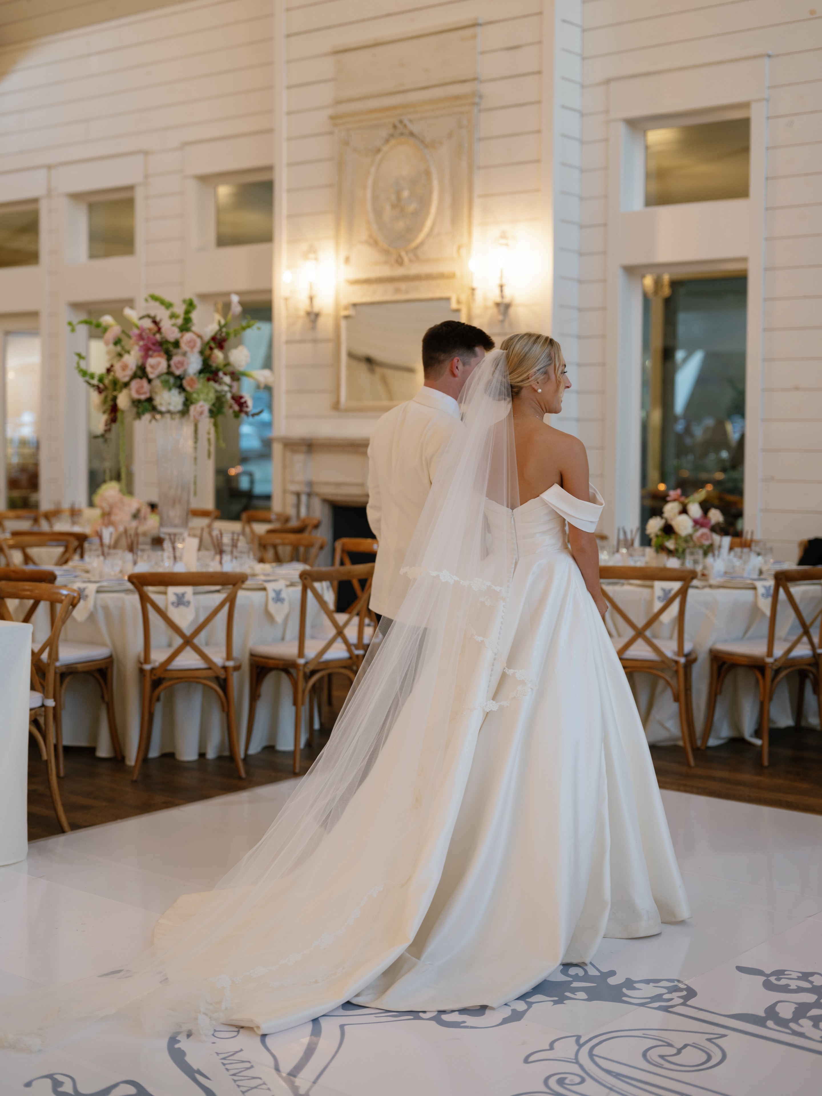 Megan and Rex seeing the reception hall for the first time on their wedding day