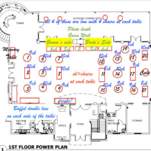 Floor plan for 213 guests at the French farmhouse venue in Collinsville, Texas!