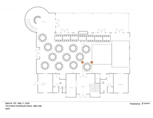 Floor plan for 175 guests at the French farmhouse venue in Collinsville, Texas!