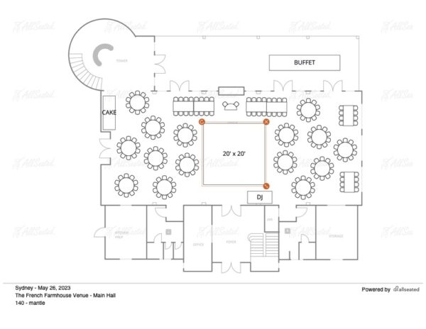 Floor plan for 200 guests at the French farmhouse venue in Collinsville, Texas!