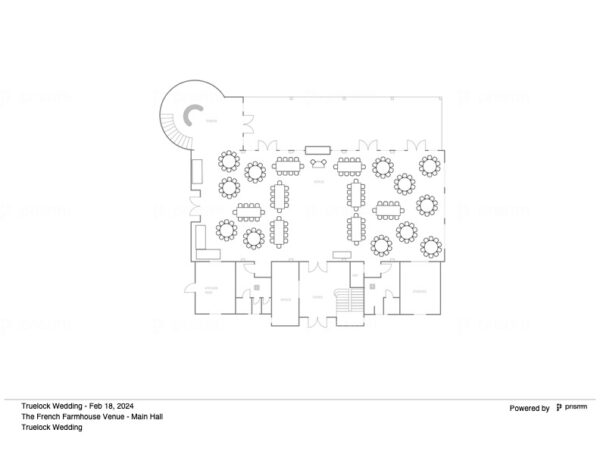 Floor plan for 200 guests at the French farmhouse venue in Collinsville, Texas!